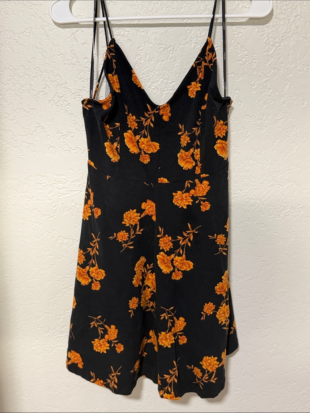 Forever 21 Black Mini Dress with Orange Floral Print